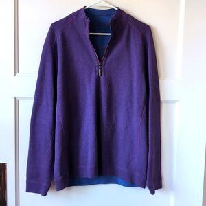 Tommy Bahama Blue/Purple Reversible 1/4 Sweater - Medium